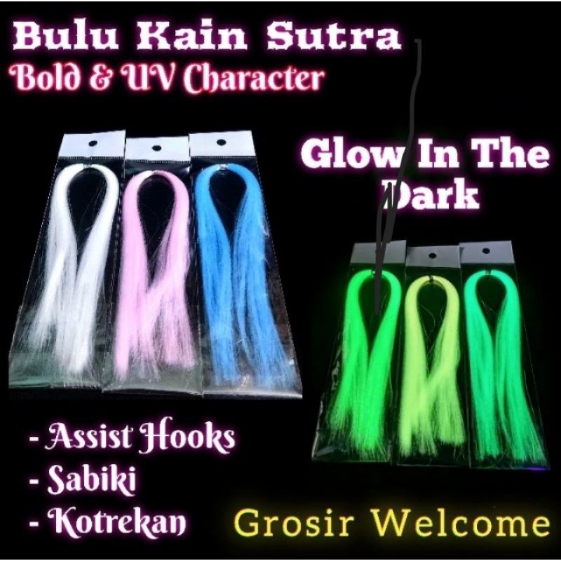 Bulu Kain Sutra Halus Glow in the Dark untuk Assist Hook Kotrek Sabiki Rawai Pancing