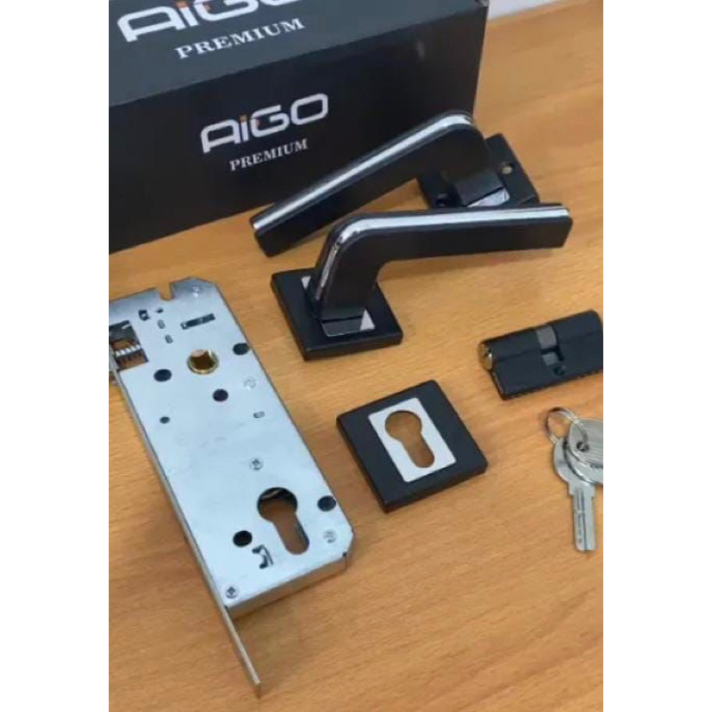 HANDLE PINTU HITAM SET AIGO PISAH KUNCI PINTU ROSSETE BLACK SERIES AIGO