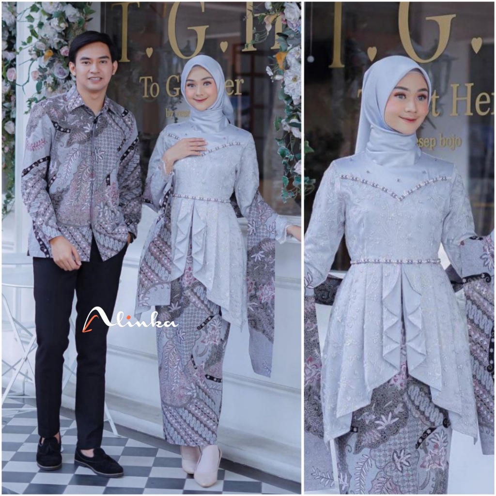 Kebaya modern wisuda couple batik brukat remaja terbaru mewah satu set pasangan keluarga baju pesta tunangan lamaran kondangan wanita muslim kekinian model laffeya