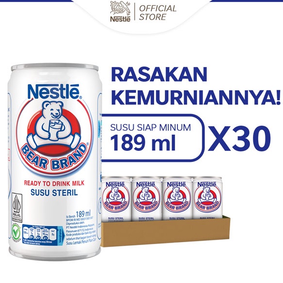 

[8AY63] BEAR BRAND Susu Kaleng Susu Beruang Susu Steril 189ml x 30 pcs Terkini