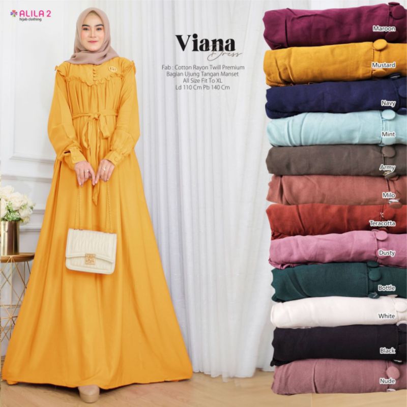 VIANA MAXI DRESS KATUN RAYON TWILL PREMIUM DRESS POLOS GAMIS BY ALILA
