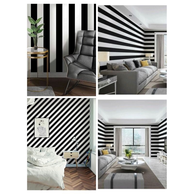 Wallpaper dinding salur hitam putih