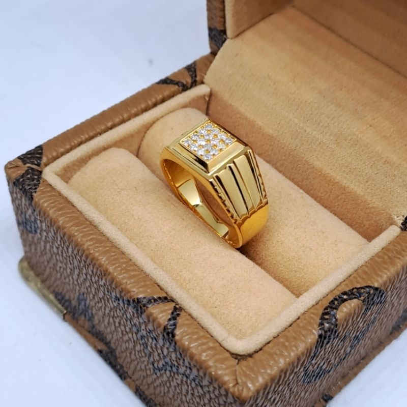 cincin berlian asli pria perak simple elegan gold