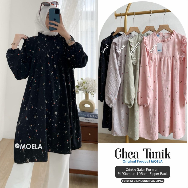 Ghea Tunik by Moela - tunic atasan blouse crinkle salur motif premium