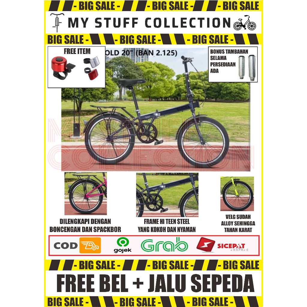 SEPEDA LIPAT UKURAN 20 INCH SINGLE SPEED VELG ALLOY