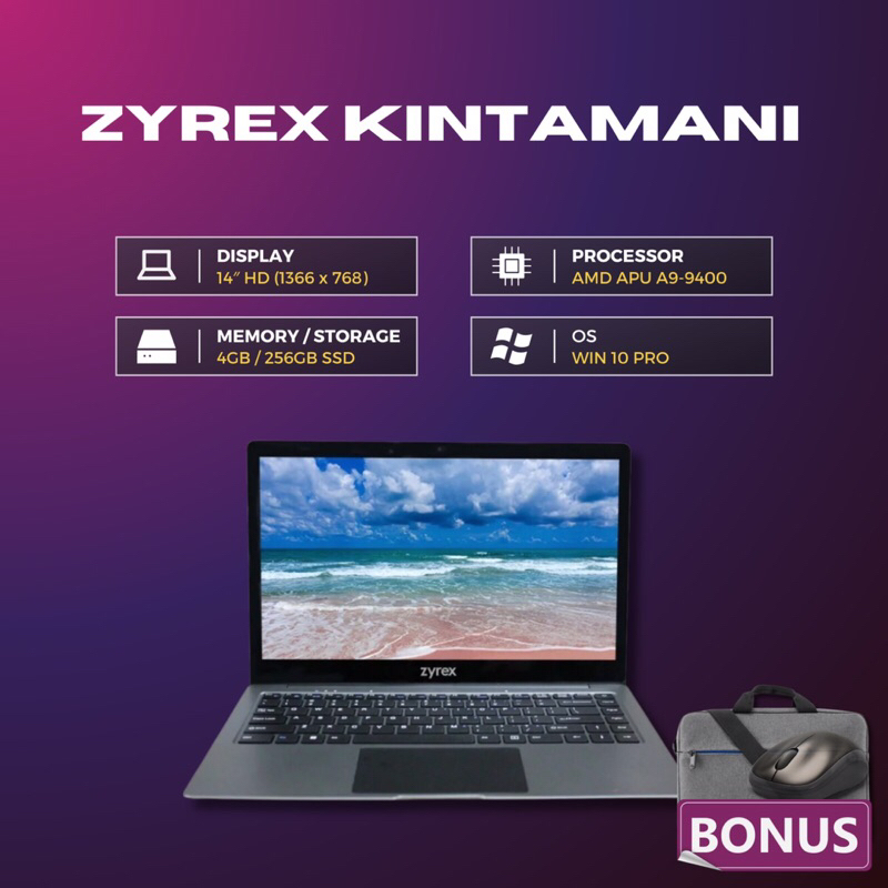 Zyrex Kintamani /AMD A9 9400/4GB/128SSD/LED 14″HD/WIN10