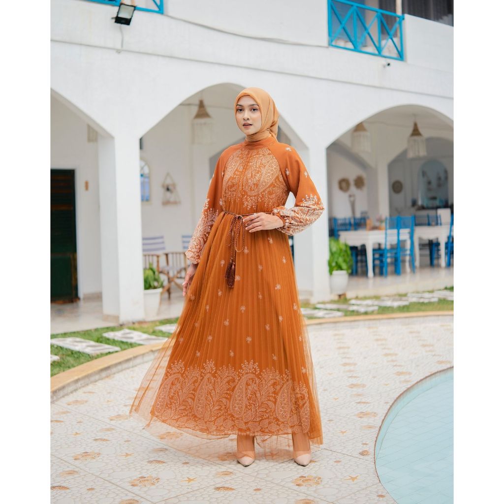 Baju Kondangan Wanita Kekinian | Gamis Pesta Mewah Elegan | Gamis Motif Bunga | | Gamis Plisket Prem