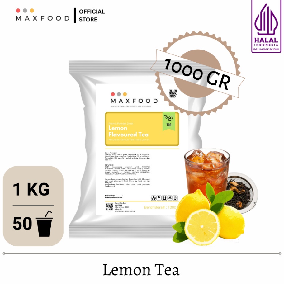 

NPXP1545 (C6369] MAXFOOD - 1Kg Bubuk Minuman Horeka Teh Rasa Buah - Lemon Tea - Lychee Tea - Peach Tea - Apple Tea - Bluebery Tea - Kiwi Tea - Mango Tea - Blackcurrant Tea