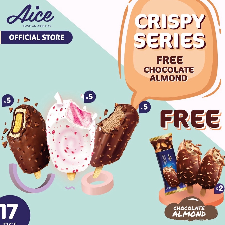 

JCNF3699 [PROMO SALE!!!] Paket Aice Ice Cream Crispy series free Chocolate Almond isi 17 pcs