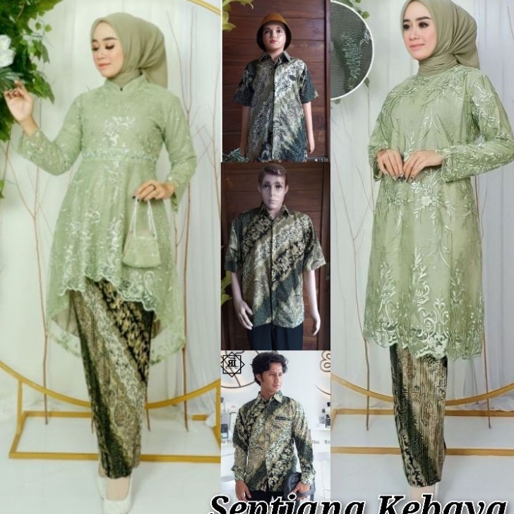 Stok Banyak couple kebaya sage Green | kebaya tunik Lesty /kebaya wisuda tunangan modern | kemeja ba