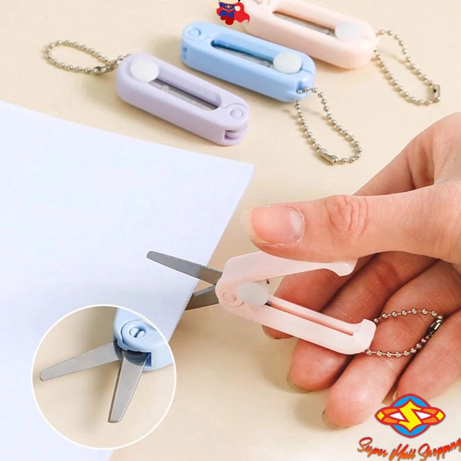 

SMS Gunting Lipat mini Portable tarik Stainless Steel Retractable Mini Folding Scissors Pemotong Kertas Paper Cutter lucu