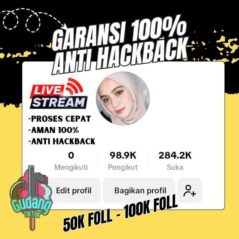 Akun Tiktok 50K - 100K Follower Aktif Real Indo & Bisa live