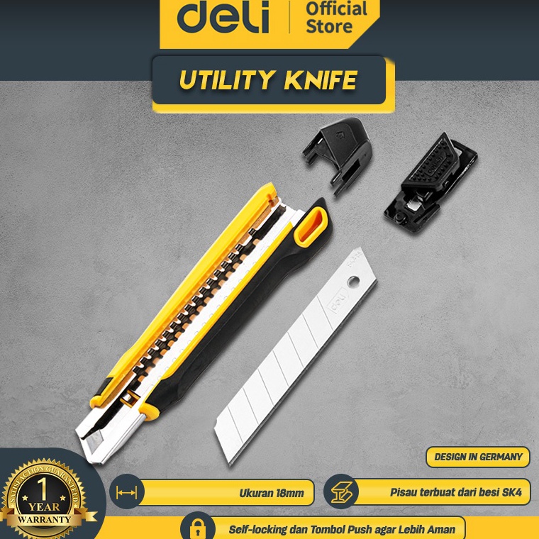 

[IJF72] Deli Utility Knife / Cutter Pisau SK4 Bahan ABS+TPE EDL018Z ➝Best