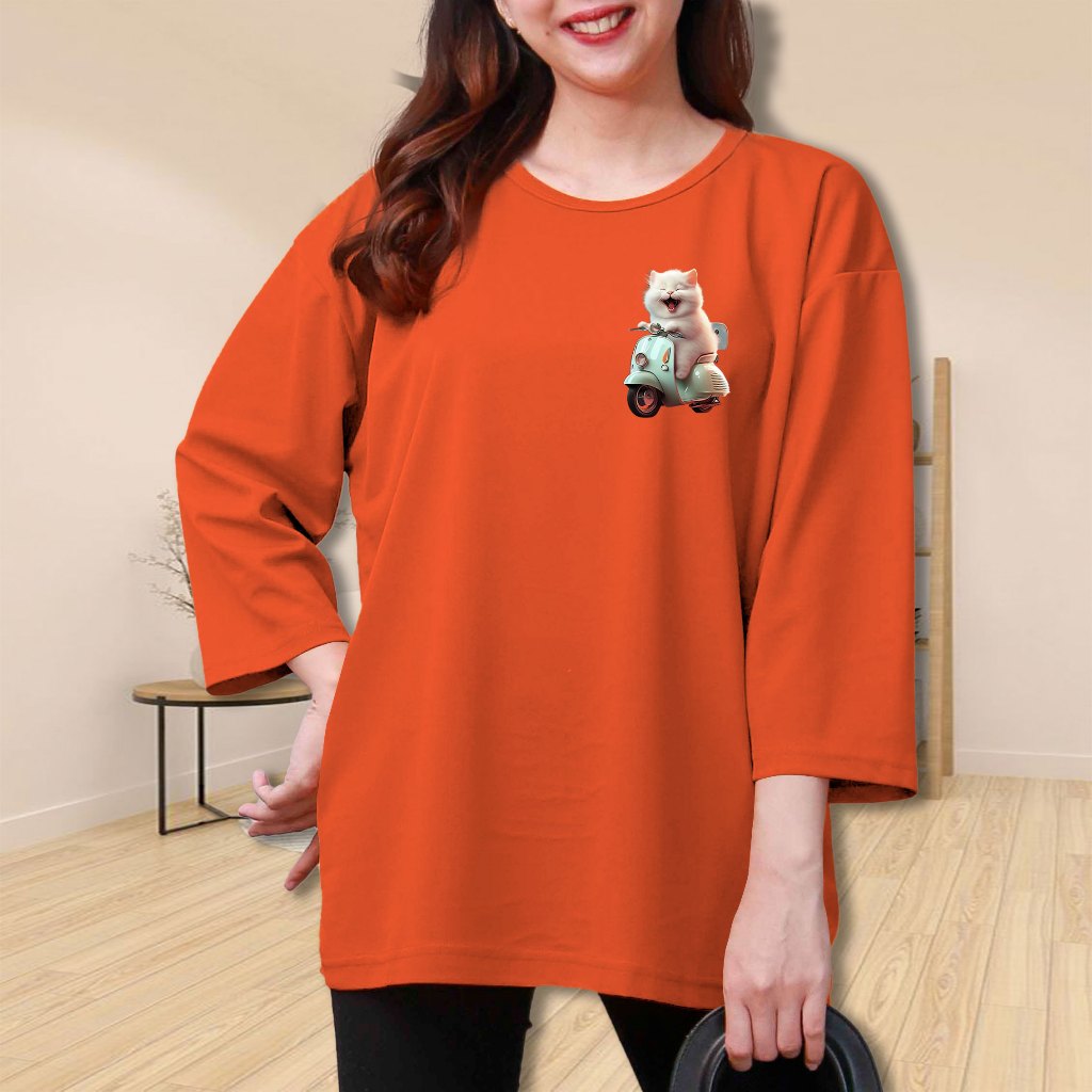 Kaos Atasan Baju Wanita Jumbo Oversize Lengan 3/4 Panda Vespa Kerah Bulat Voxy Premium Kekinian Kore