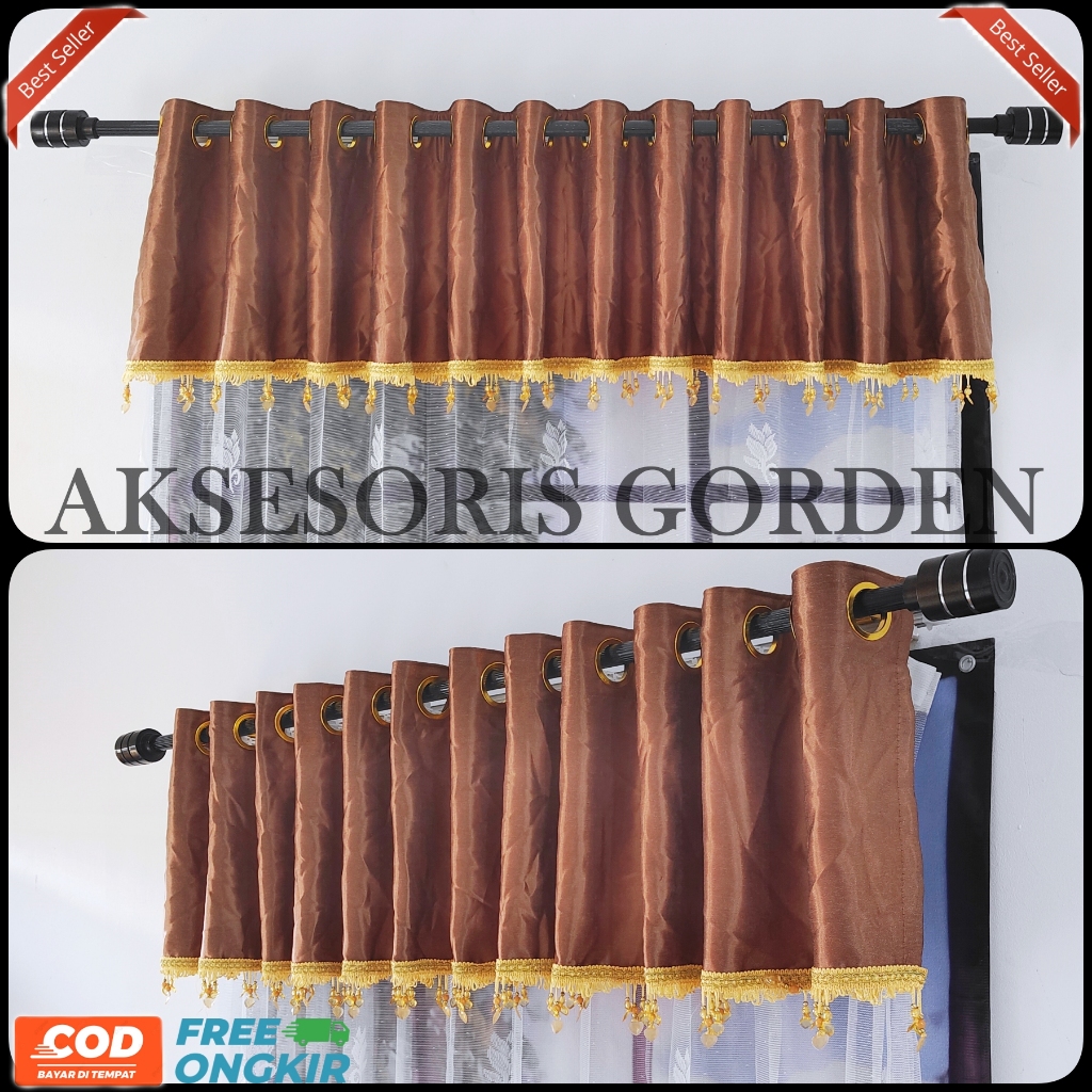 Gorden Poni / Poni Gorden Atas Pintu / Gorden Poni Polos Pendek Model Smokring 12 Ring T 40cm