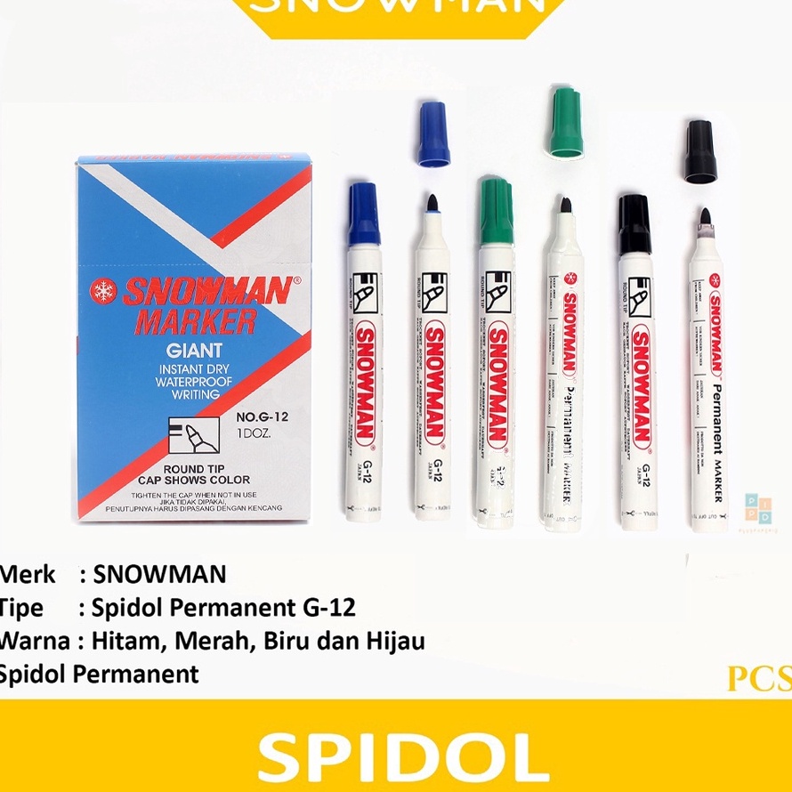 

Diskon Promo SNOWMAN - Spidol Marker Permanent G-12 Warna - Pcs