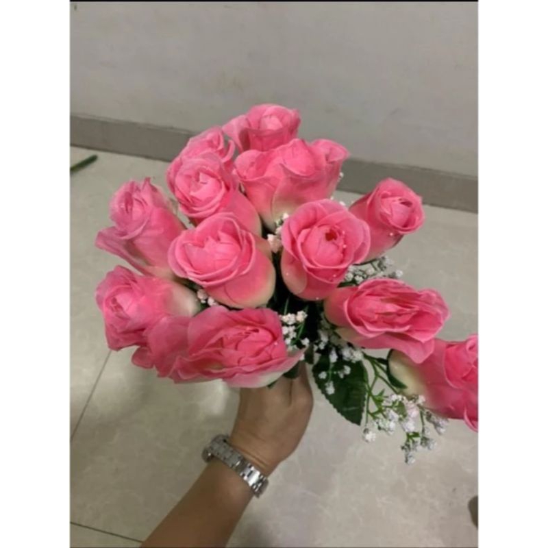 BUNGA MAWAR PALSU / BUNGA MAWAR PLASTIK / BUNGA MAWAR TANGKAI MURAH / BUNGA MAWAR TANGKAI (12 pcs)