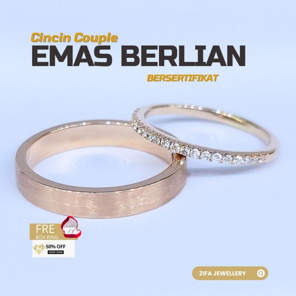 Cincin Kawin Emas Rosegold Berlian Eropa Asli