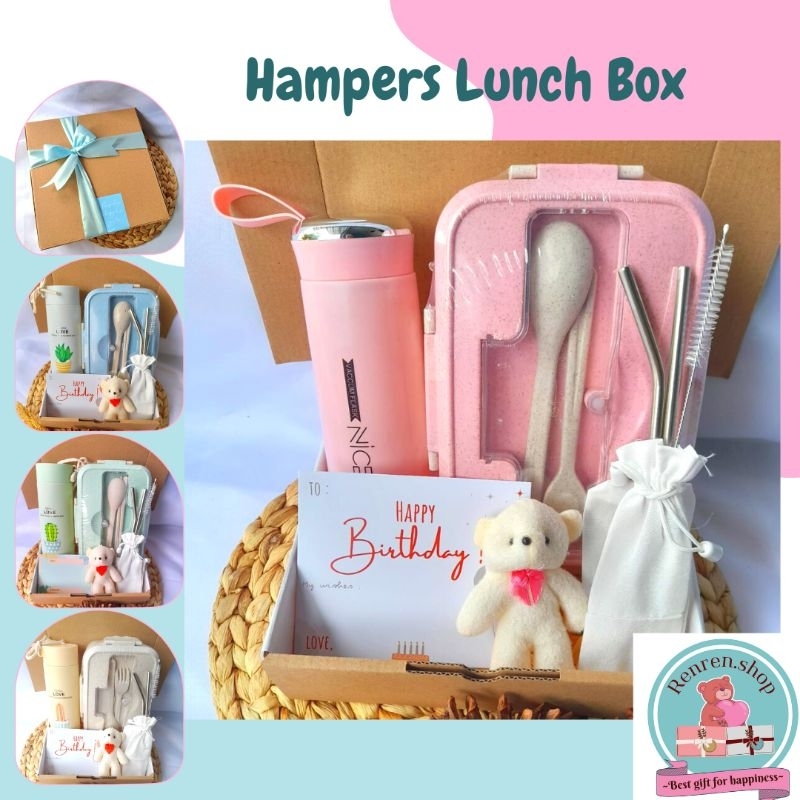 Ready - Hampers Paket Lunch Box & Tumbler | Lunch Box Jerami | Lunch Bag | Tumbler Cactus