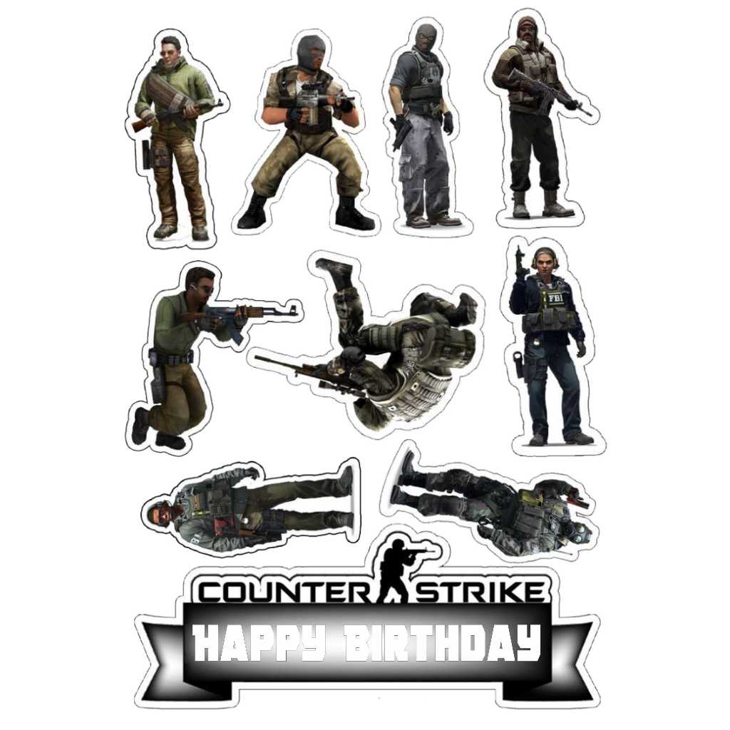 

TOPPER CAKE CUSTOM TOPPER ULTAH ULTAH ULANG TAHUN / HIASAN KUE COUNTER STRIKE
