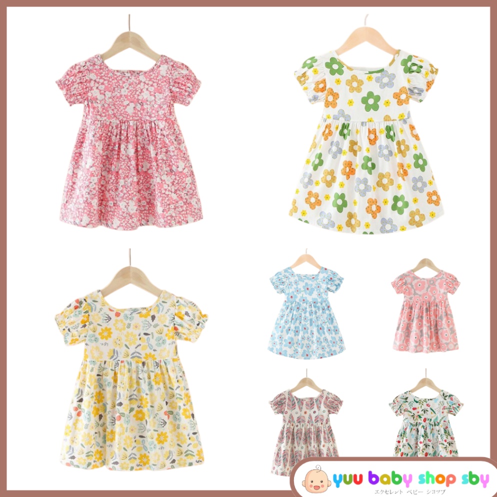 stok baru.. YBSS Dress lengan balon anak perempuan motif bunga bunga usia 0 5 tahun gaun anak peremp