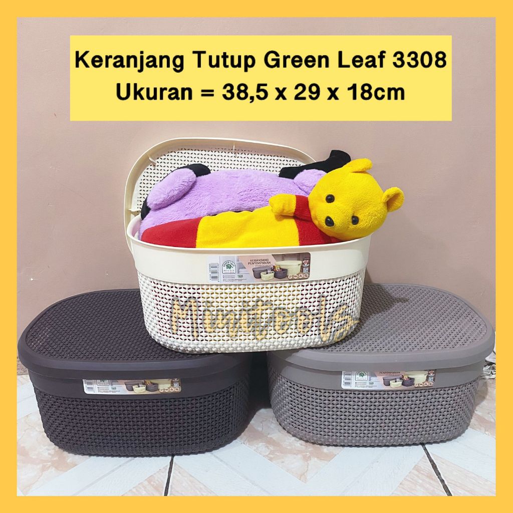 GREEN LEAF 3308 Keranjang Besar Serbaguna dengan Tutup / Keranjang Baju / Keranjang Orimono Storage 