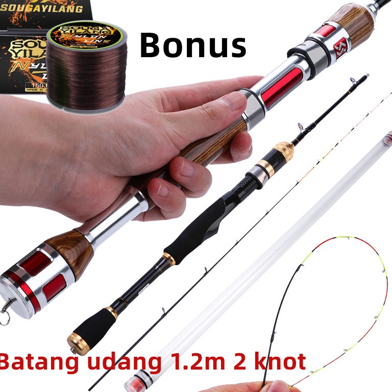 TOP SALE Sougayilang joran pancing udang 1.2m 2 bagian gagang pancing kayu EVA Menangani joran panci