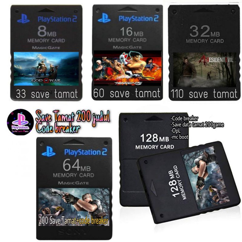 ✨TERBARU✨ MEMORY CARD PS2 8MB-128Mb 33-200 SAVE TAMAt 