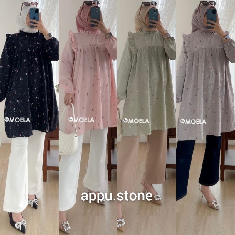 Yenda Ghea Tunik By Moela Berlabel / Baju Atasan Tunik Wanita Kekinian Jumbo Crinkle Salur Premium M