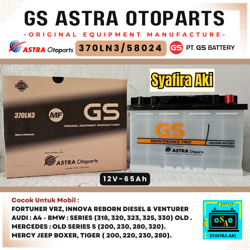 Aki Mobil Innova Reborn Diesel, Innova Venturer, BMW Series GS ASTRA OEM 370LN3/LN3/58024