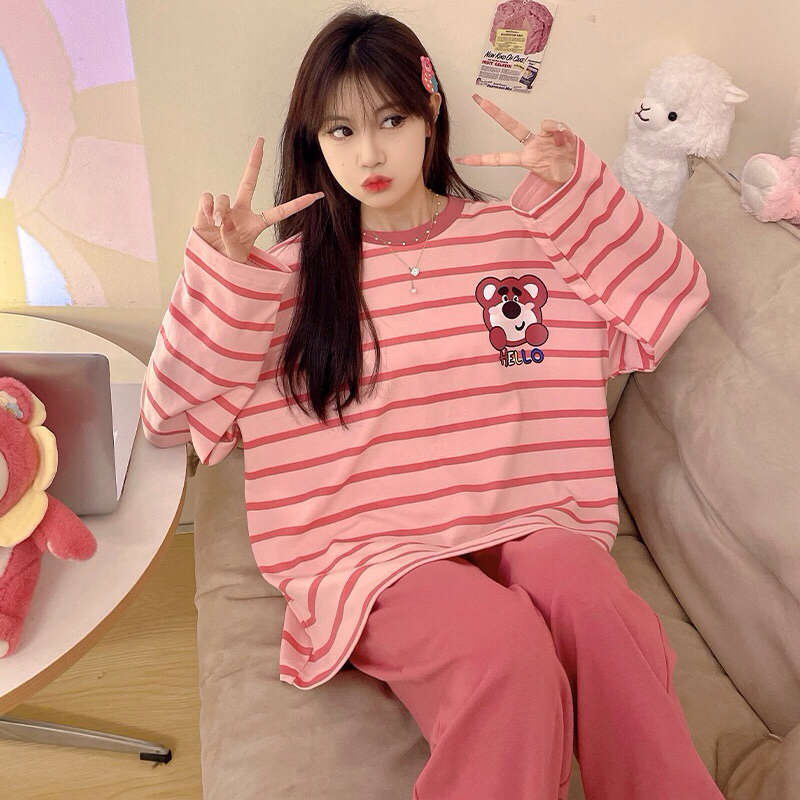 Piyama Import Musim Semi Motif Garis [Oversize] Piyama Lengan Panjang / Baju Tidur Wanita / Pajamas 