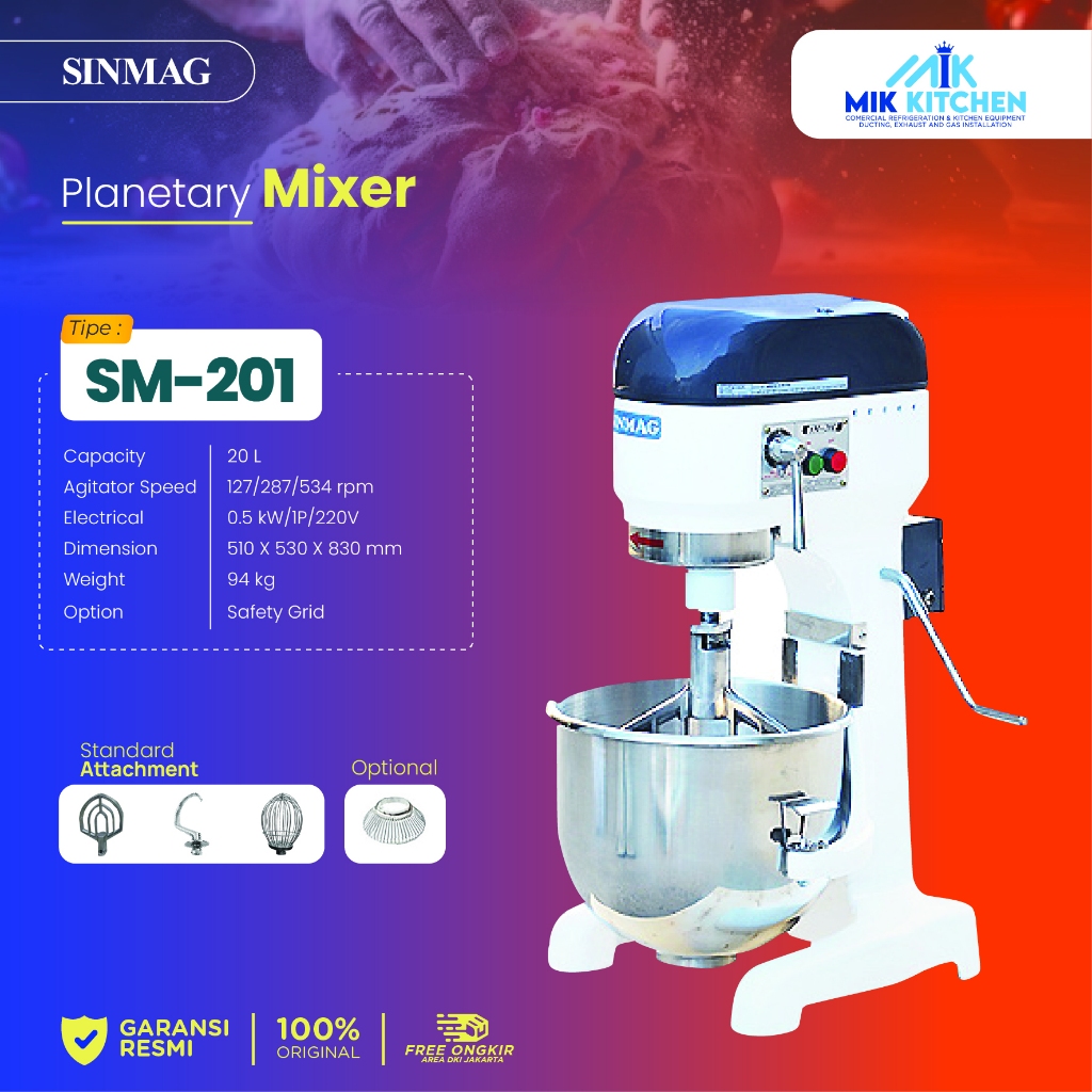 Planetary Mixer 20 Liter SINMAG SM-201 / SM201 with new spiral Hook