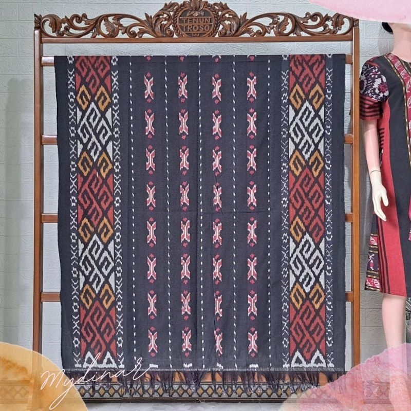 Kain blanket tenun ikat troso kain tenun jepara warna kuning hitam kain pendaki kain sarimbit seraga