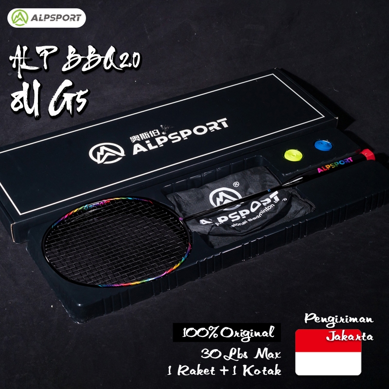 ALPSPORT BBQ2.0 Max 30LBS Cincin Penyerap Guncangan Nilon + Bingkai Pelangi 8U G5 Raket Bulutangkis 