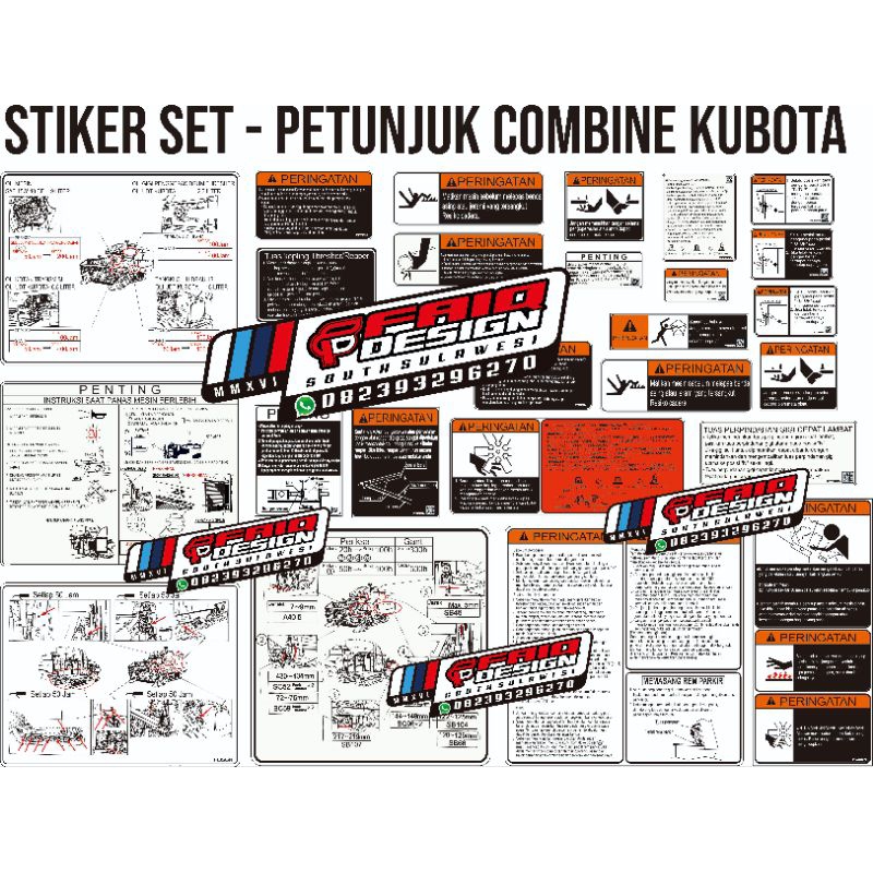 KUBOTA INSTRUCTION STICKER DC70 COMBINE HARVESTER