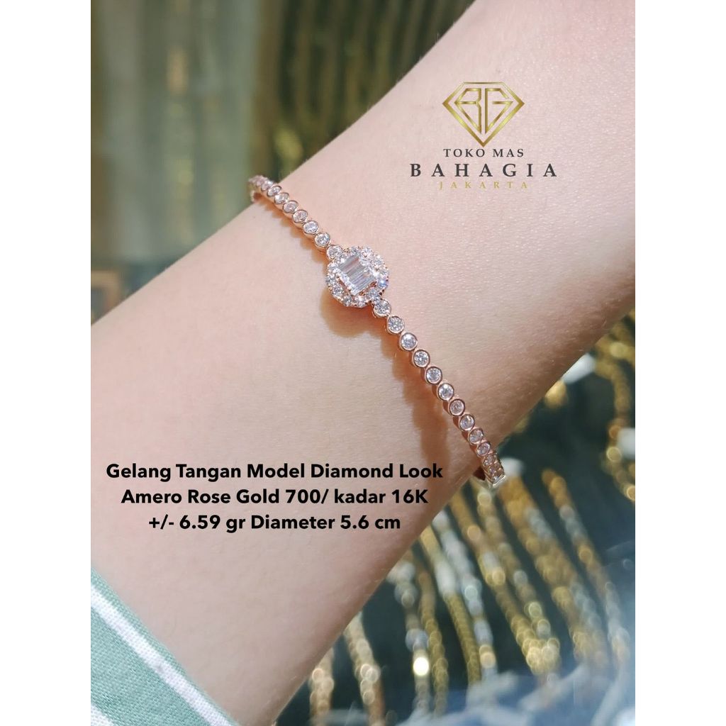 Gelang Tangan Bangle List Diamond Look Emas Rose Gold 700 Kadar 16K