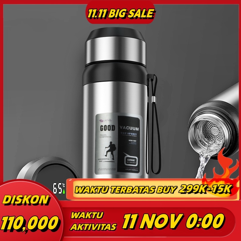 12.12 FLASH SALE ecentio Thermos 1 liter silver kapasitas besar 1000ml Termos air panas Led Display 