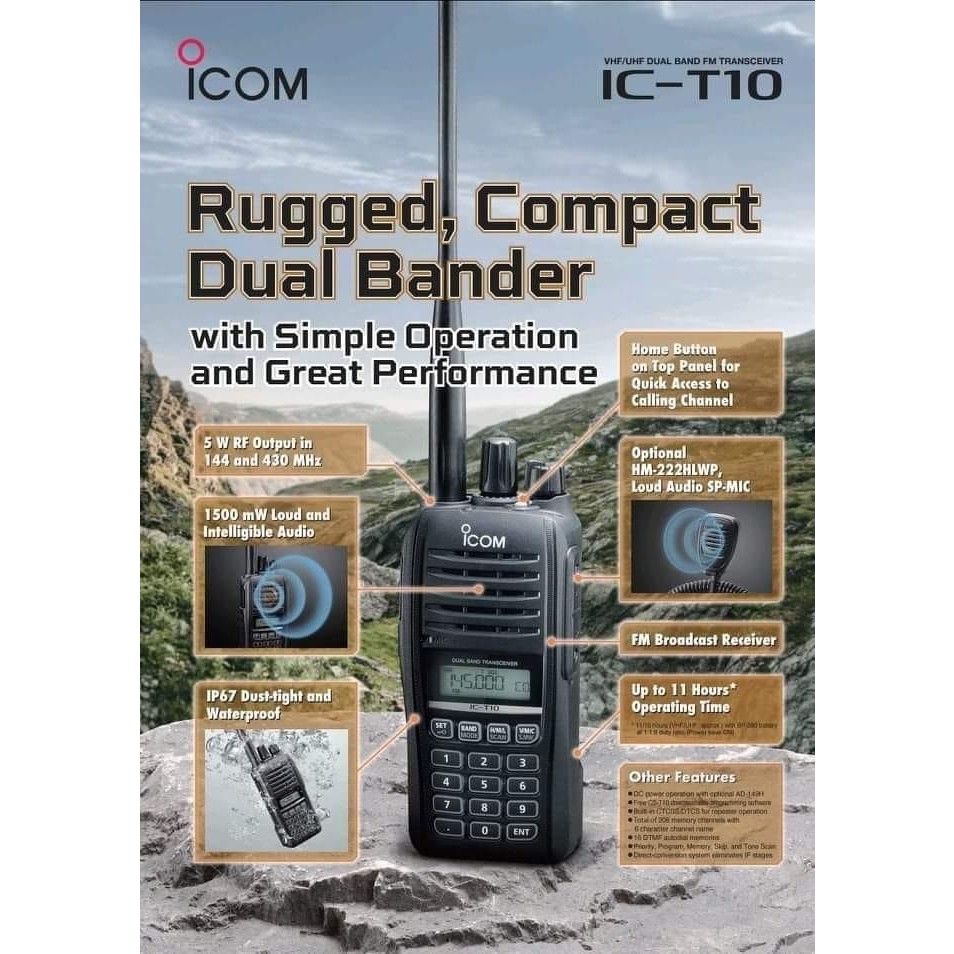 Icom IC-T10 HT Dual Band IP67 Handheld Radio ICT10 Ori