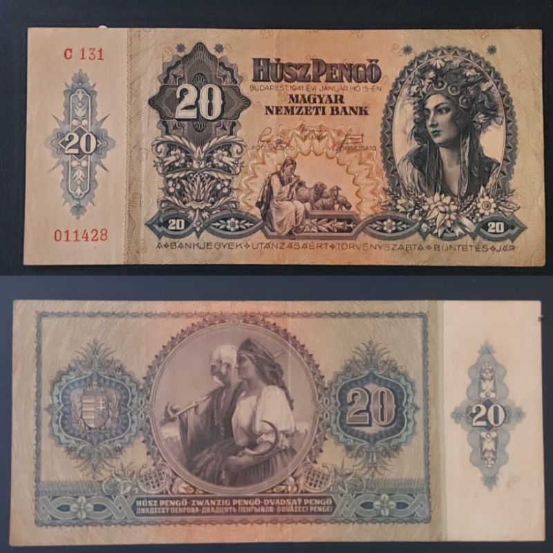 Uang Negara Magyar Hungaria 20 Pengo Tahun 1936 Kondisi AXF Original 100%
