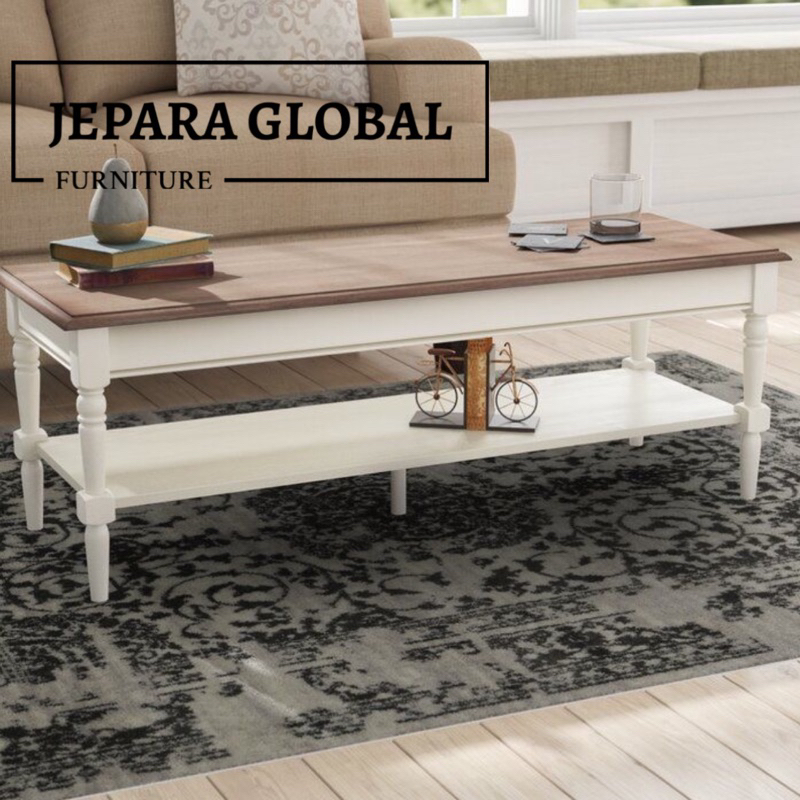 meja tamu duco klasik white - meja tamu jati - meja kopi duco - meja tamu minimalis duco