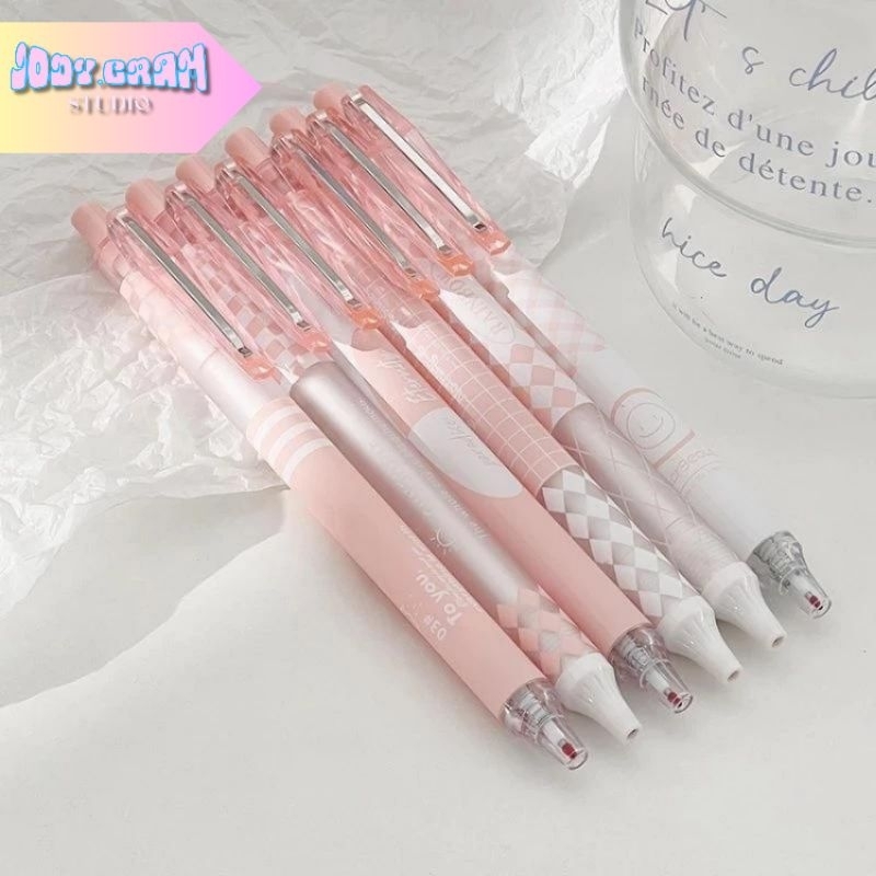 

[Jody.gram] 1pcs Pulpen Gel lucu motif Korea modern transparant pink