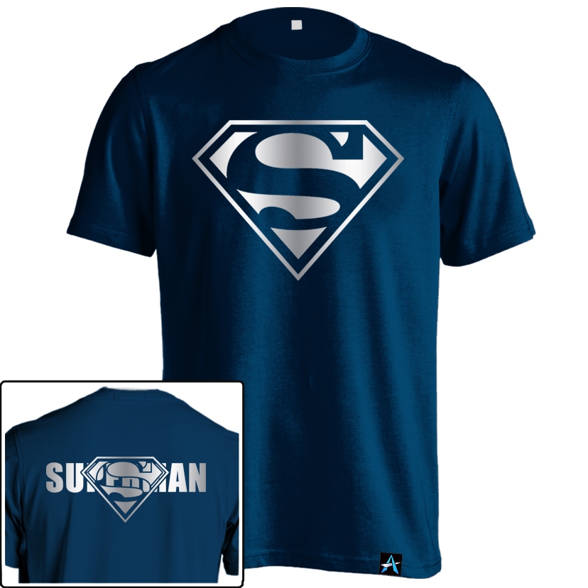 Kaos Logo Superman Navy Silver HER-05 Baju Superhero Dewasa