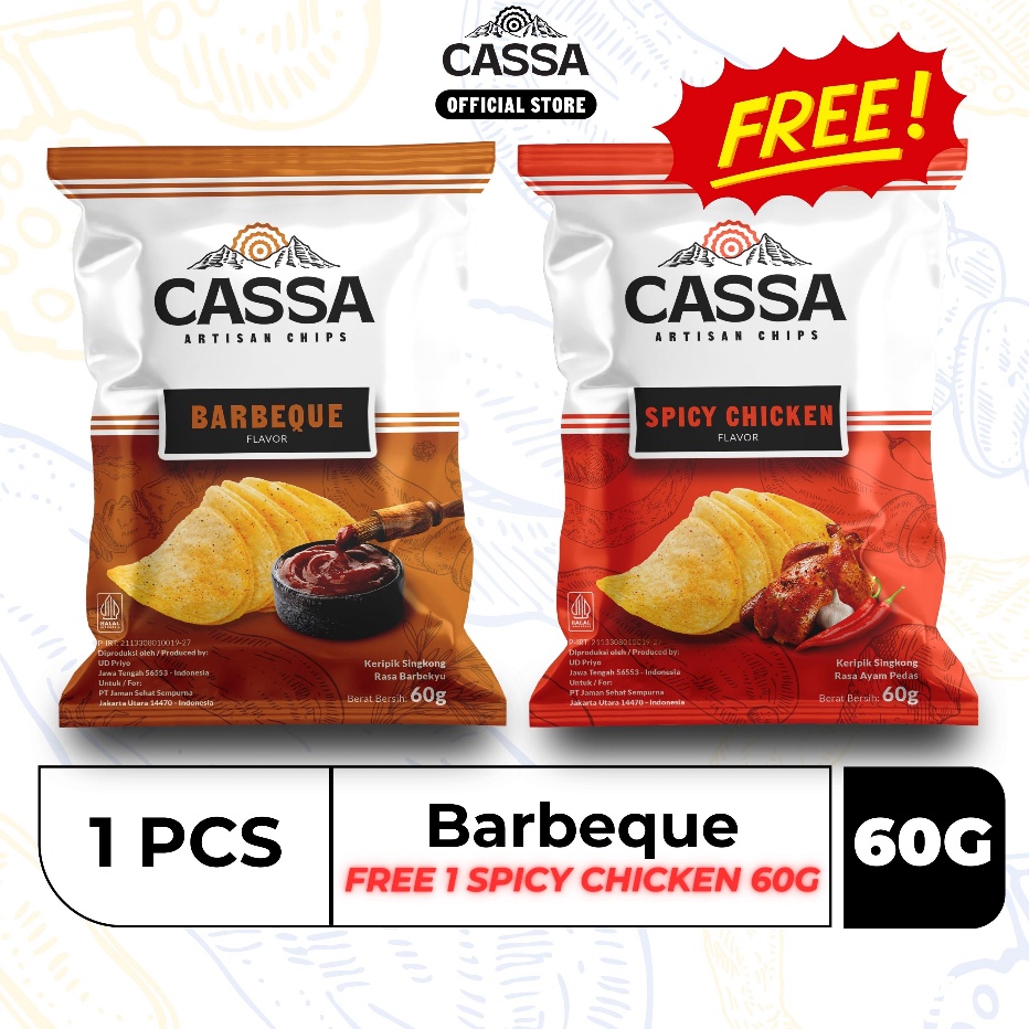 

[KODE 8TNIM] Cassa Artisan Chips Barbeque 60gr Free Spicy Chicken 60gr