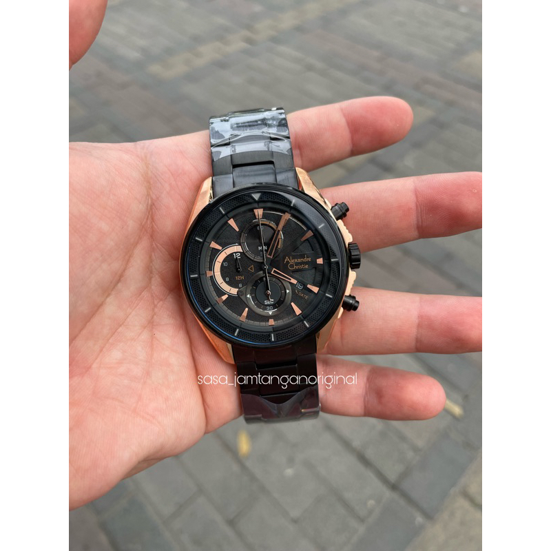 Jam Tangan Alexandre Christie Ac 6662 Stainless Original Black Rosegold Pria
