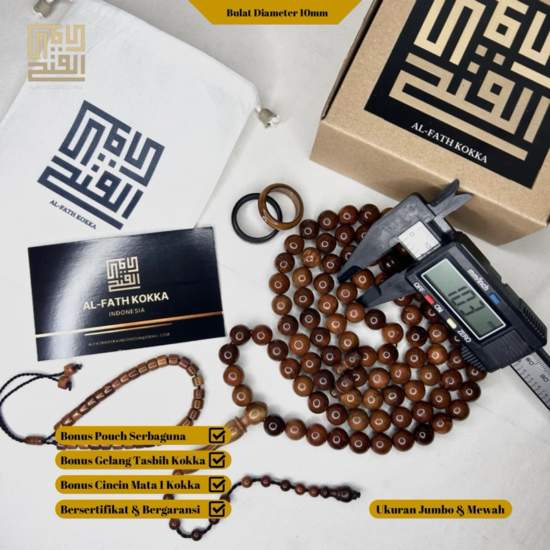 PREMIUM QUALITY Tasbih kokka 10mm jumbo asli tasbih kaukah bersertifikat keaslian dan bergaransi tas
