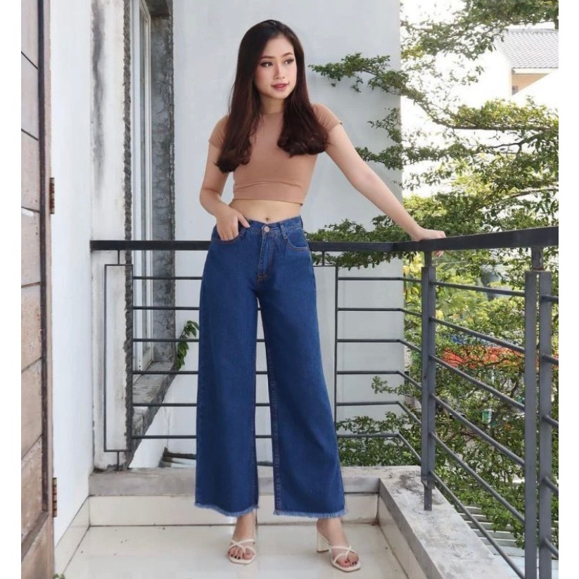 Kulot jeans rawis premium/hight waist kulot jeans tebal murah Kulot wanita kekinian ootd fashion hij