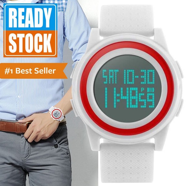 SKMEI Jam Tangan Pria Digital LED Thin Sport Anti Air Original Asli Ori Tali Karet Tipis Waterproof 