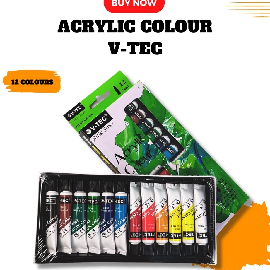 

[KODE PRODUK KAYO05246] V-TEC Acrylic Paint / Cat Akrilik V-TEC set (12x6ml) - 12 Warna