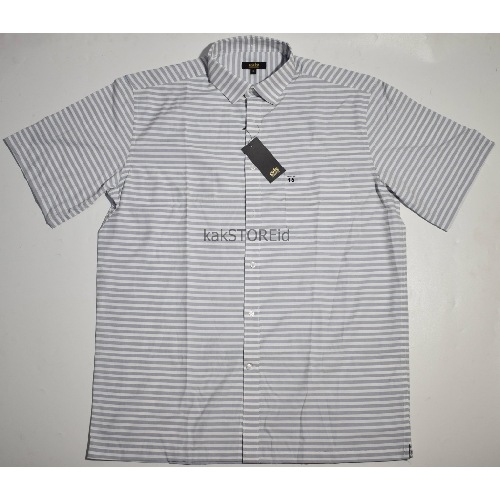 COLE Kemeja Pria Formal Lengan Pendek Abu Motif Garis Reguler DPS 430 #kemejamurah
