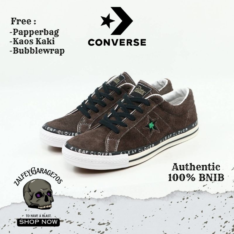 TERBARU  SEPATU PRIA/WANITA CONVERSE PATTA X ONE STAR PRO OX LOW 4 LEAF CLOVER BROWN OLIVE WHITE ORI
